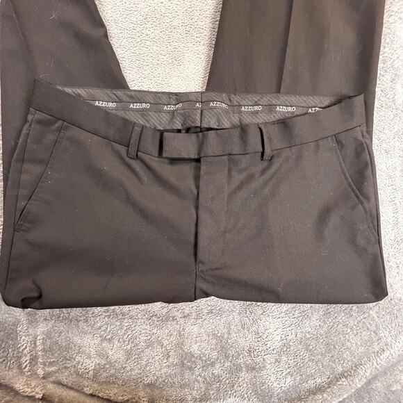 Azzuro Men’s Black Dress Pants 36 Short Wool-Touch Comfort Lined Slacks - Picture 3 of 10